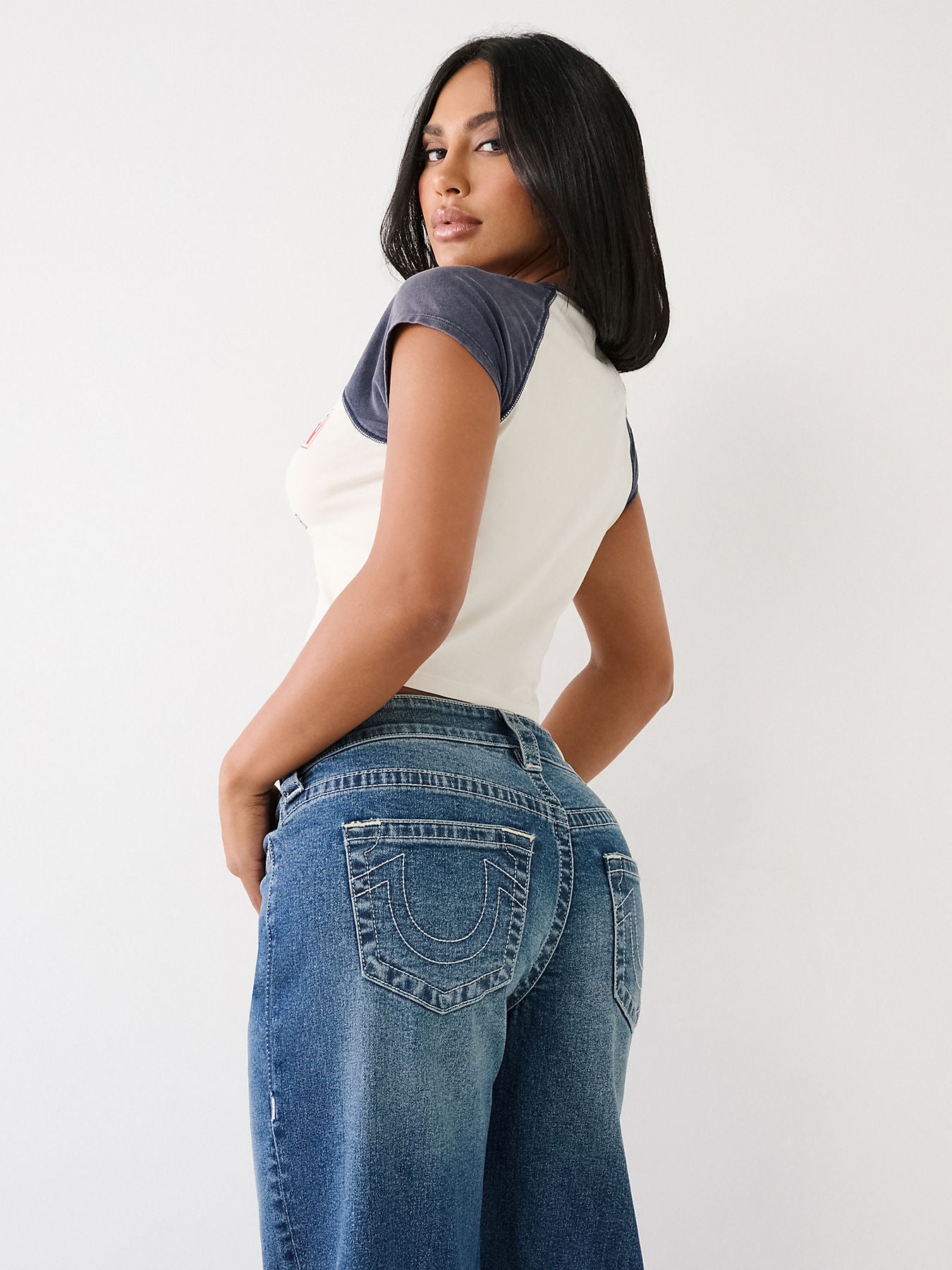 Shop True Religion Women Blue Mid-Rise Wide Leg Jeans Online