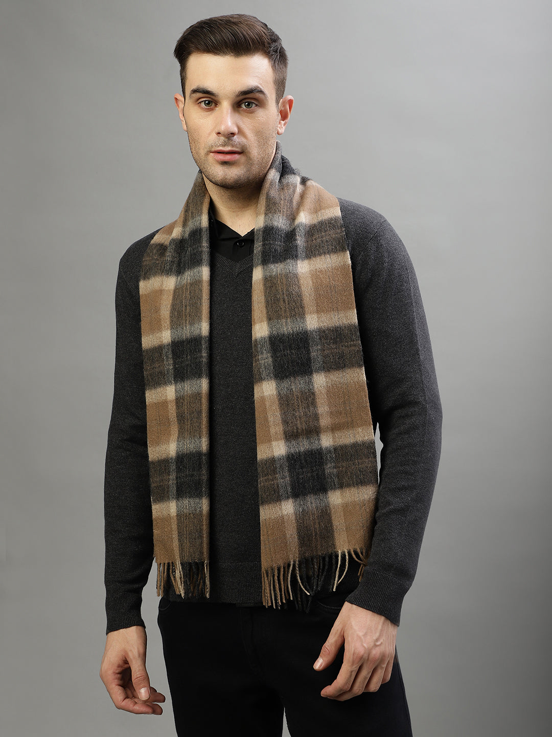 Bruun & Stengade Men Brown Checked Muffler