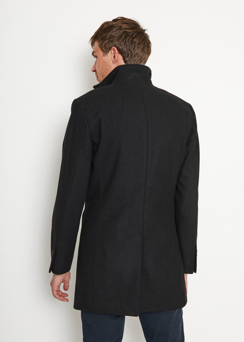 Bruun & Stengade Men Solid Stand Collar Full Sleeves Coat