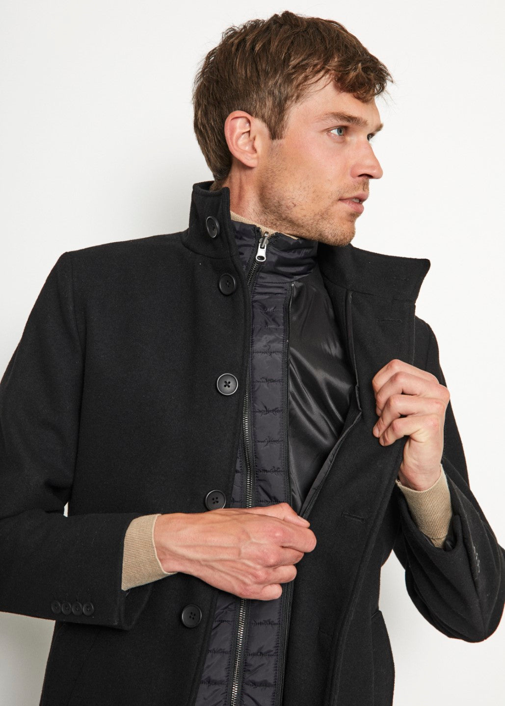 Bruun & Stengade Men Solid Stand Collar Full Sleeves Coat