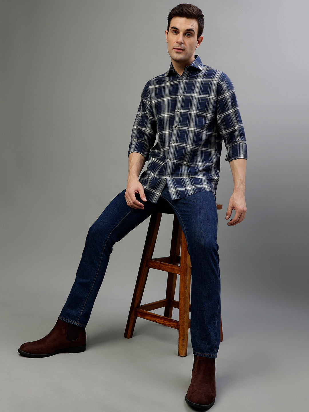 Bruun & Stengade Blue Fashion Checked Regular Fit Shirt