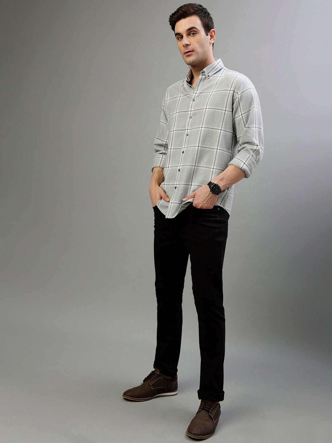 Bruun & Stengade Grey Fashion Checked Regular Fit Shirt