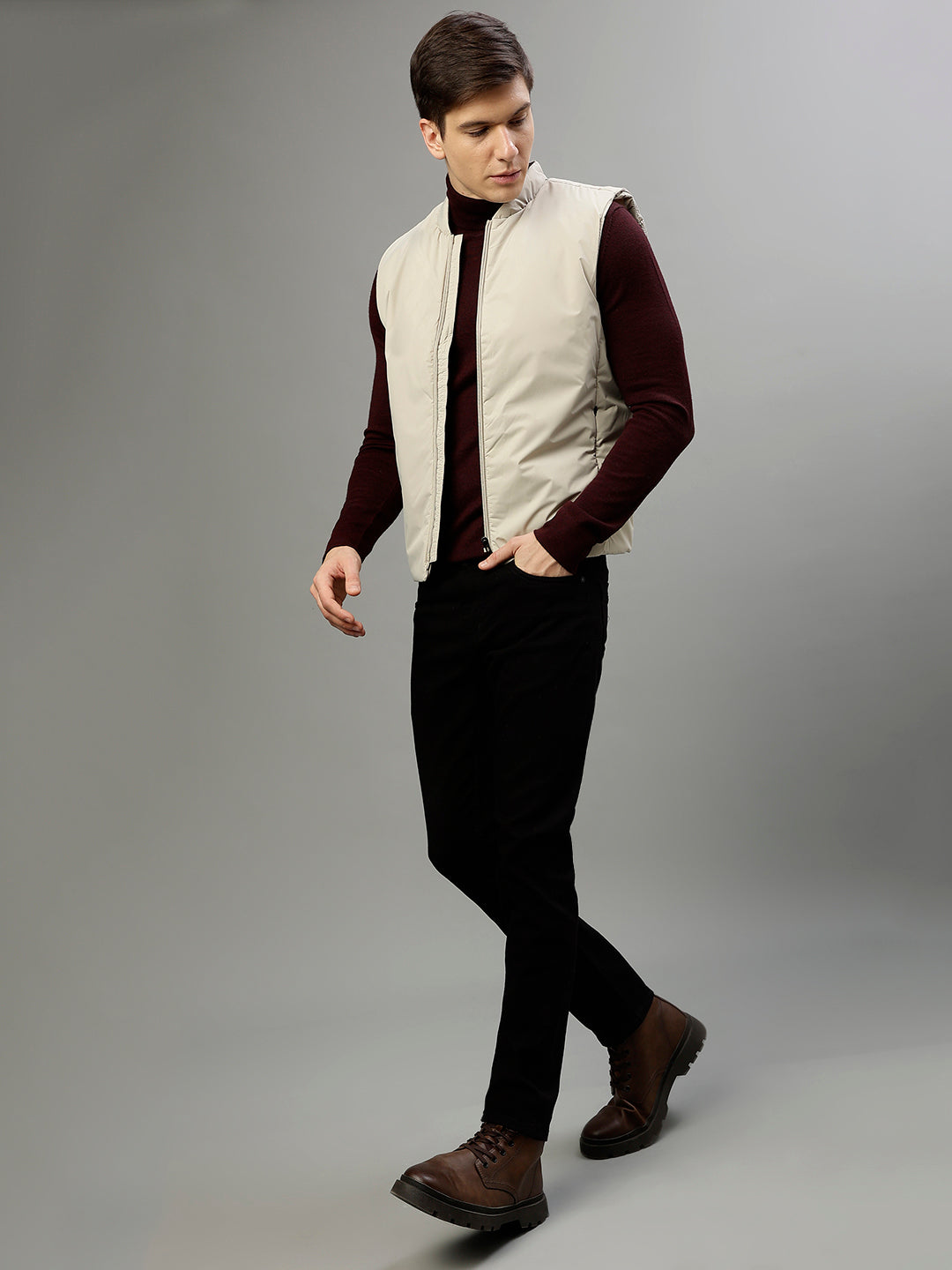 Lindbergh Men Solid Stand Collar Sleeveless Jacket