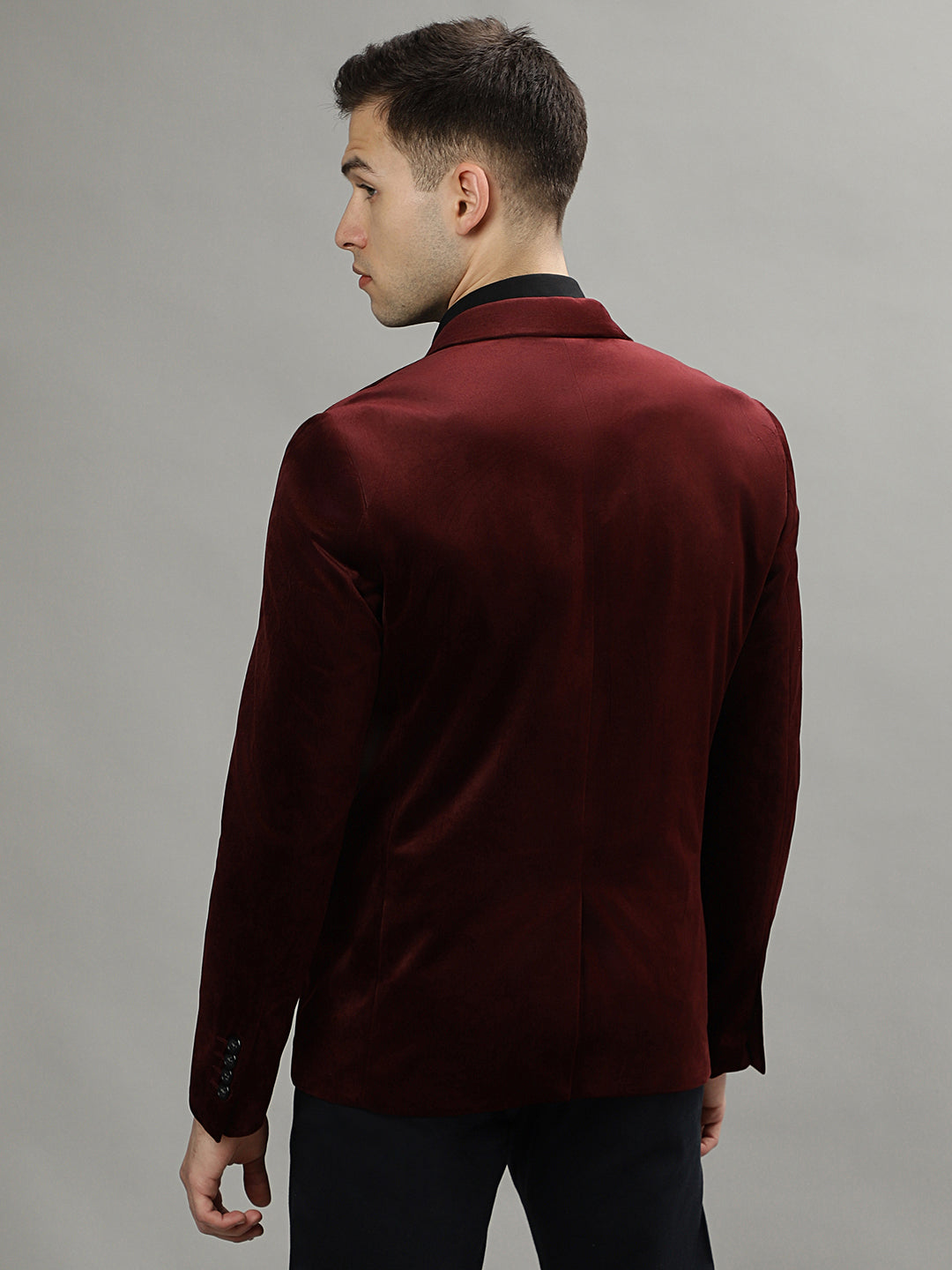 Lindbergh Men Burgundy Single-Breasted Peaked Lapel Long Sleeves Blazer