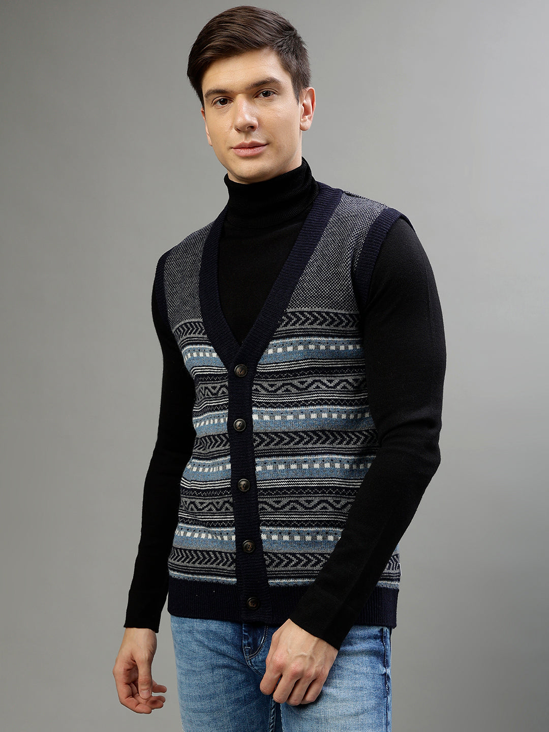 Lindbergh Men Printed V Neck Sleeveless Sweater