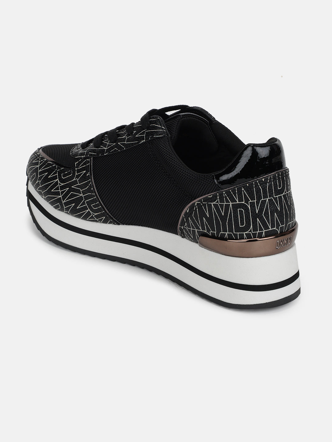 Dkny Women Black Printed Round Toe Lace-Ups Sneakers