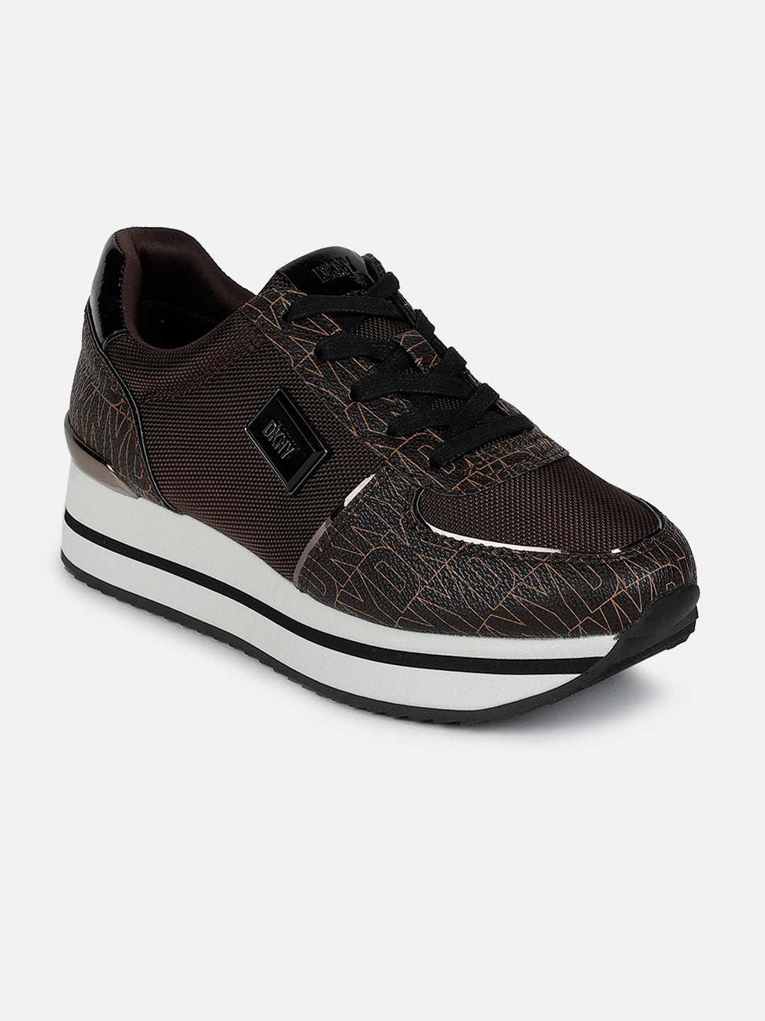 Dkny Women Brown Printed Round Toe Lace-Ups Sneakers