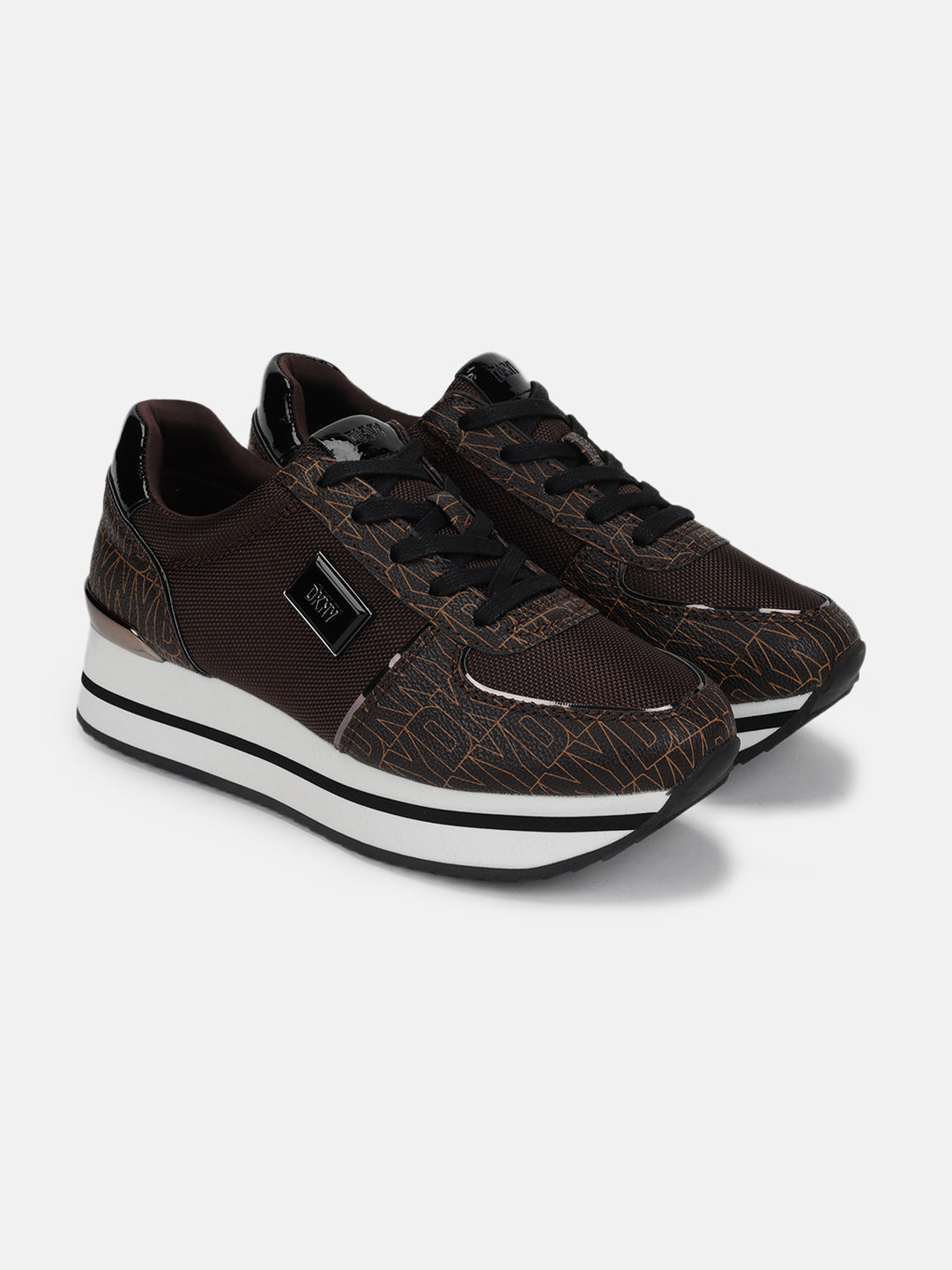 Dkny Women Brown Printed Round Toe Lace-Ups Sneakers