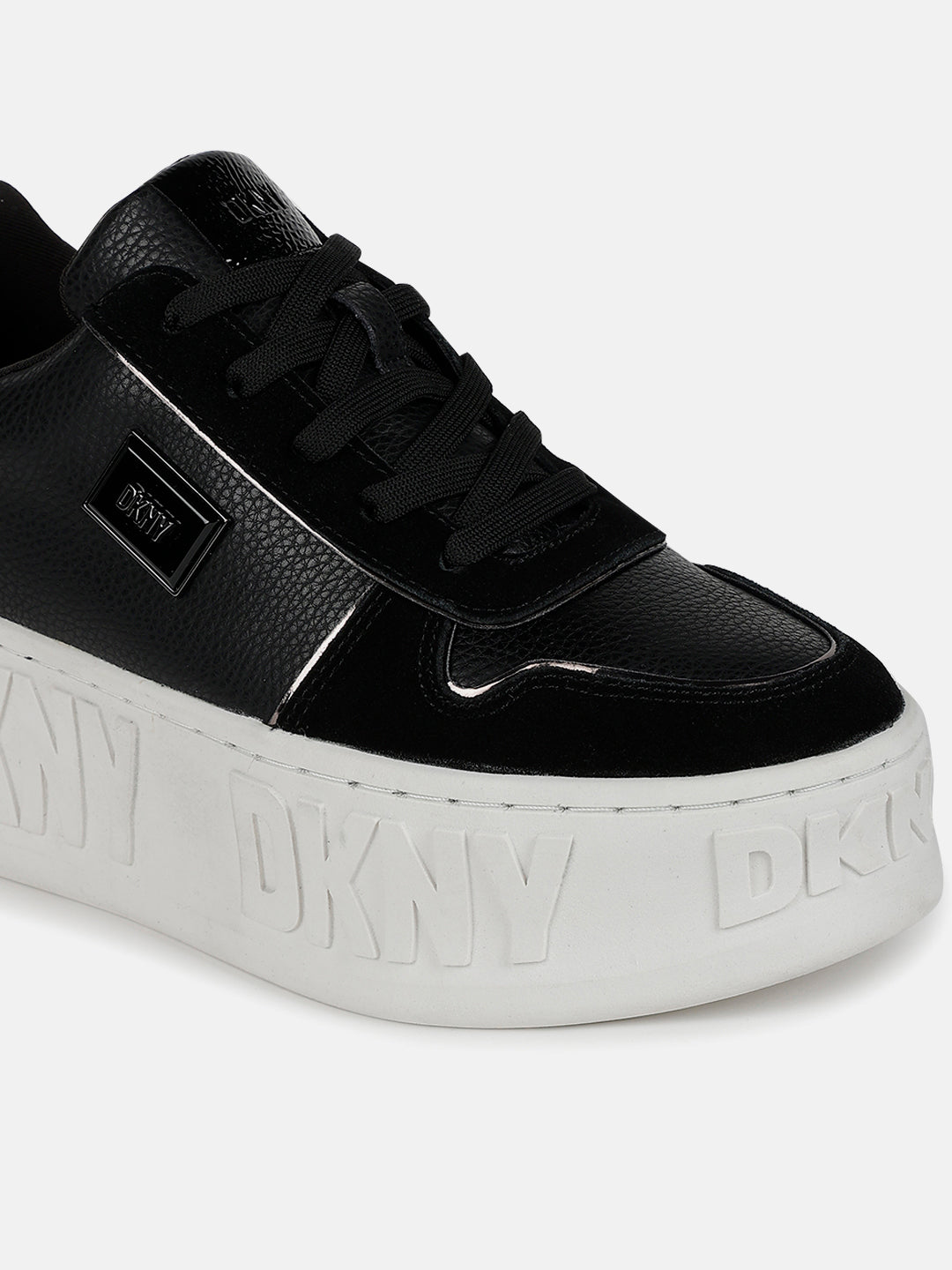 Dkny Women Black Solid Round Toe Lace-Ups Sneakers