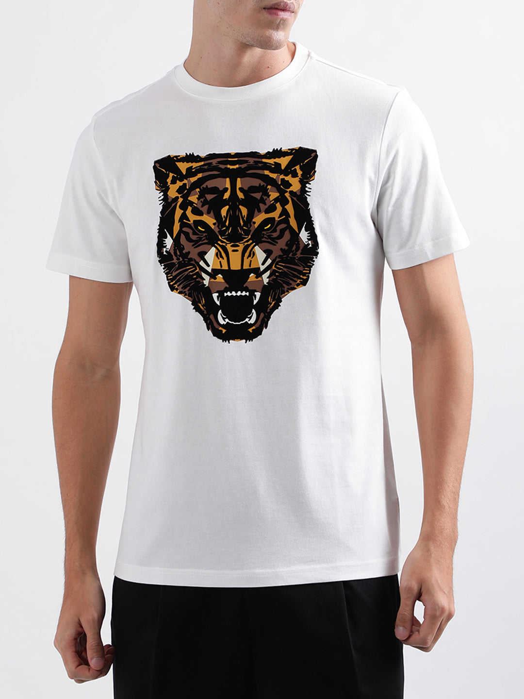 Shop Antony Morato White Animal Print Regular Fit T-Shirt Online