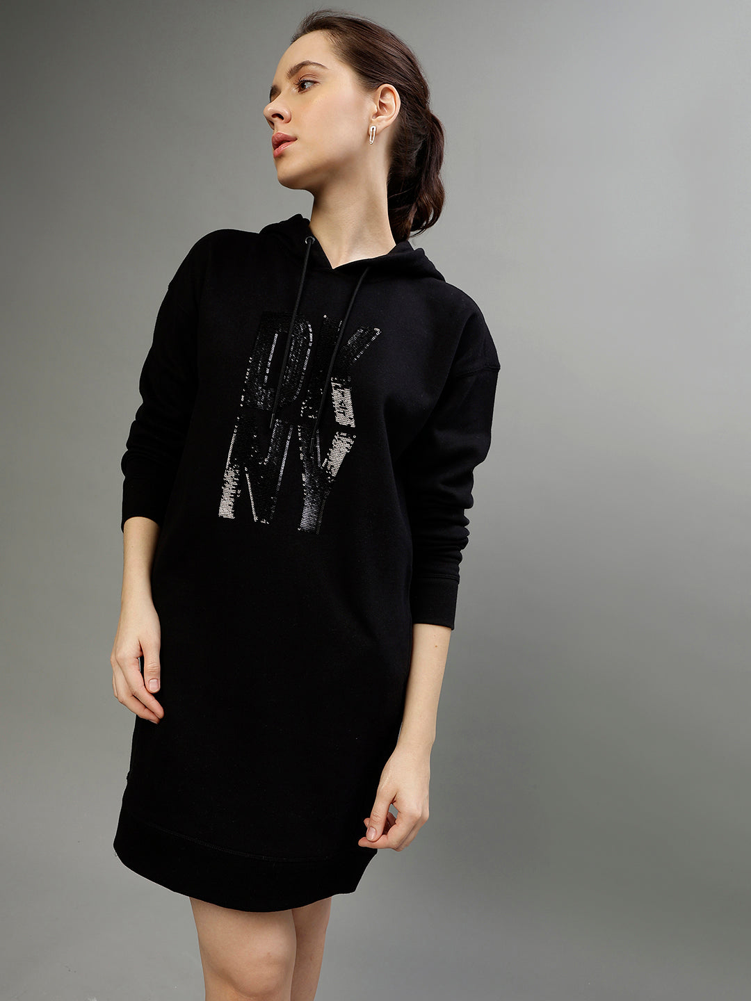 Dkny Women Printed Hooded Full Sleeves Dress