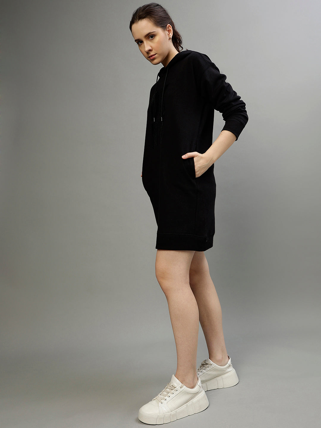 Dkny Women Printed Hooded Full Sleeves Dress