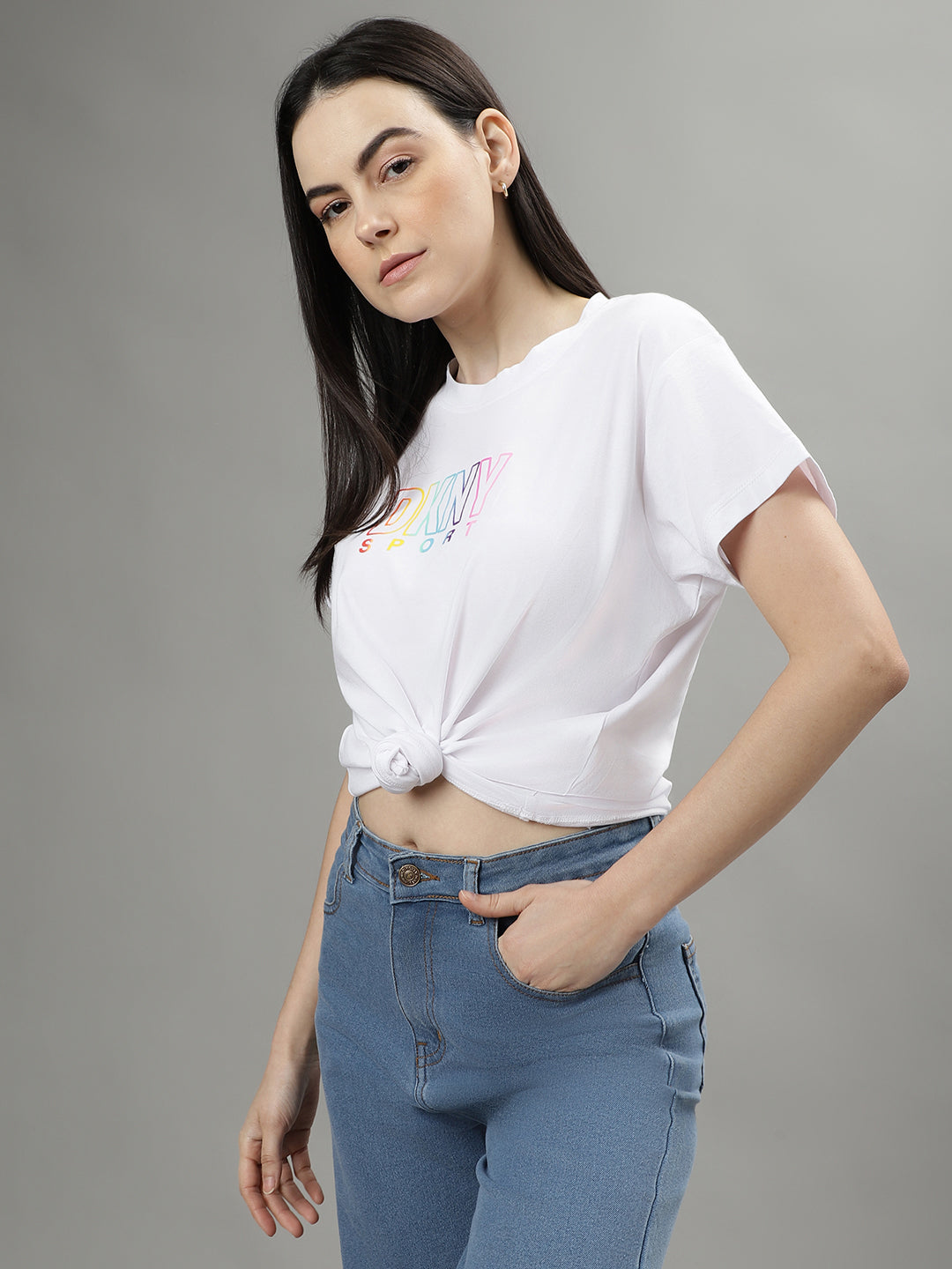 Dkny White Fashion Logo Regular Fit Top