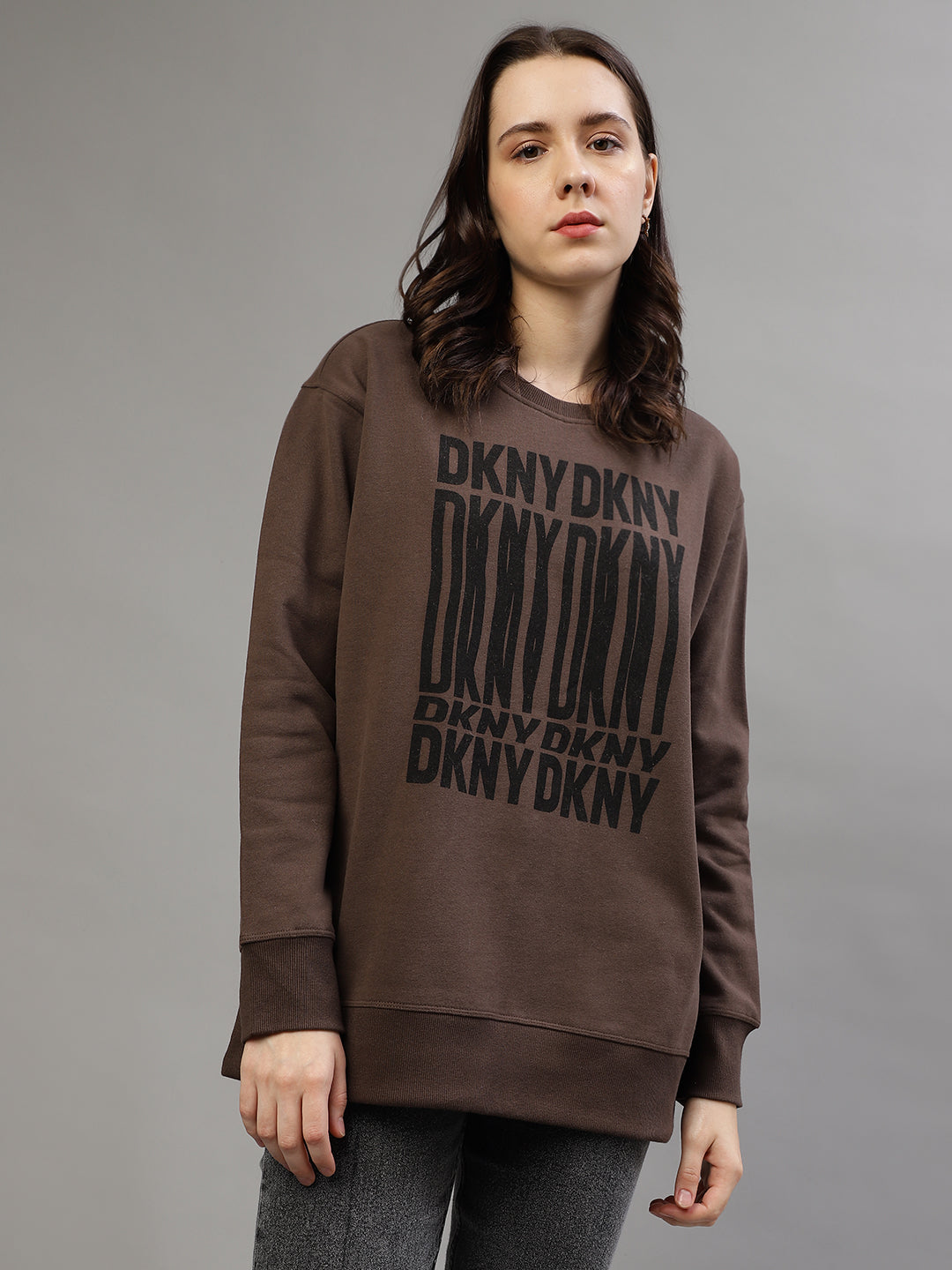 Dkny Women Printed Round Neck Full Sleeves Sweatshirt
