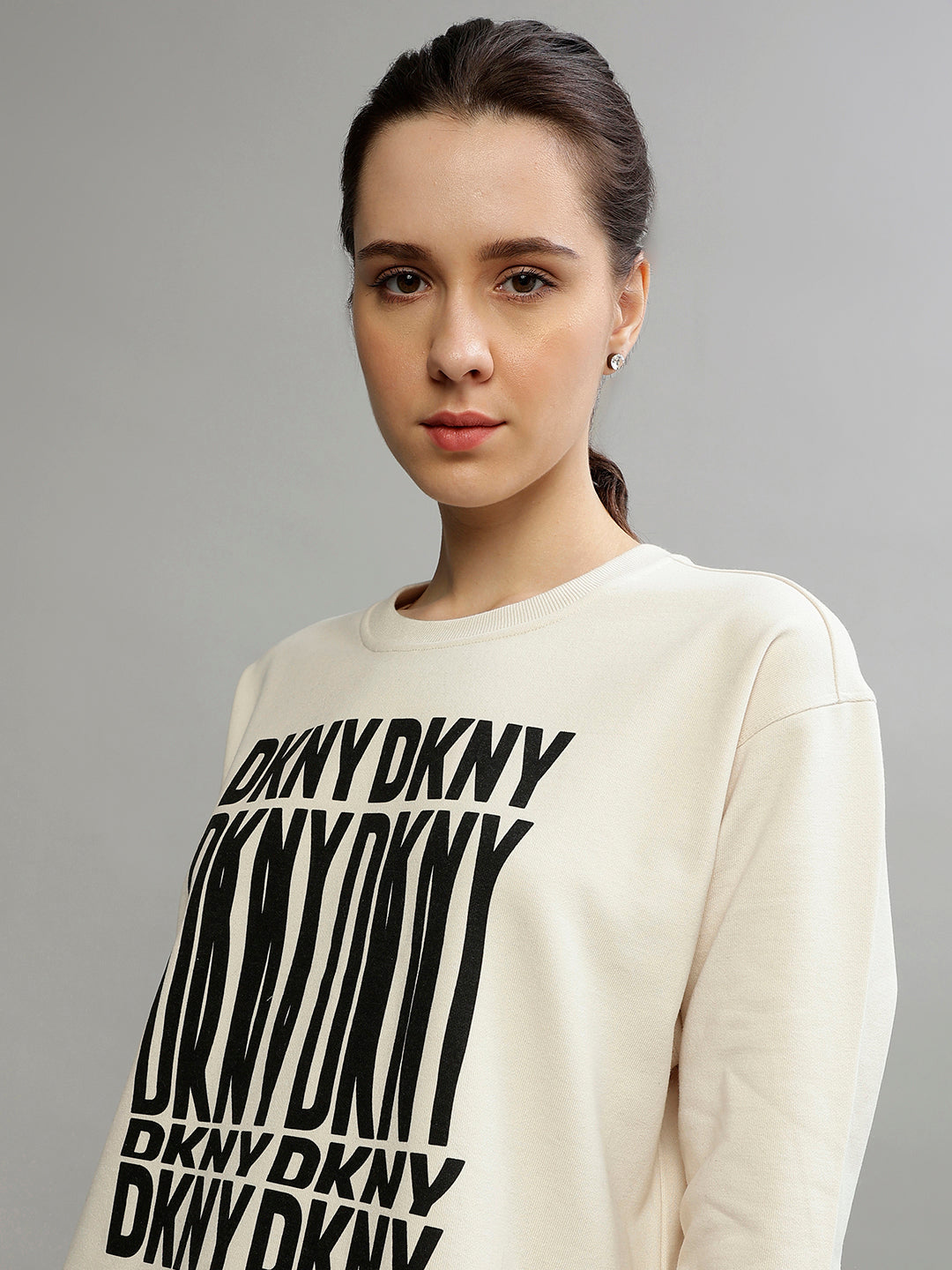 Dkny Women Printed Round Neck Full Sleeves Sweatshirt