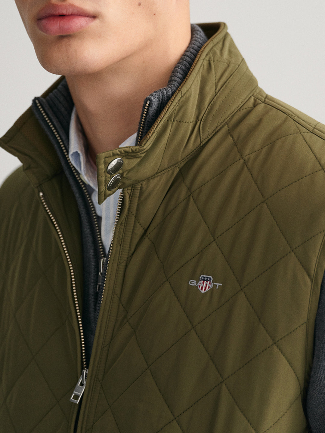 Gant Men Green Solid High Neck Jacket