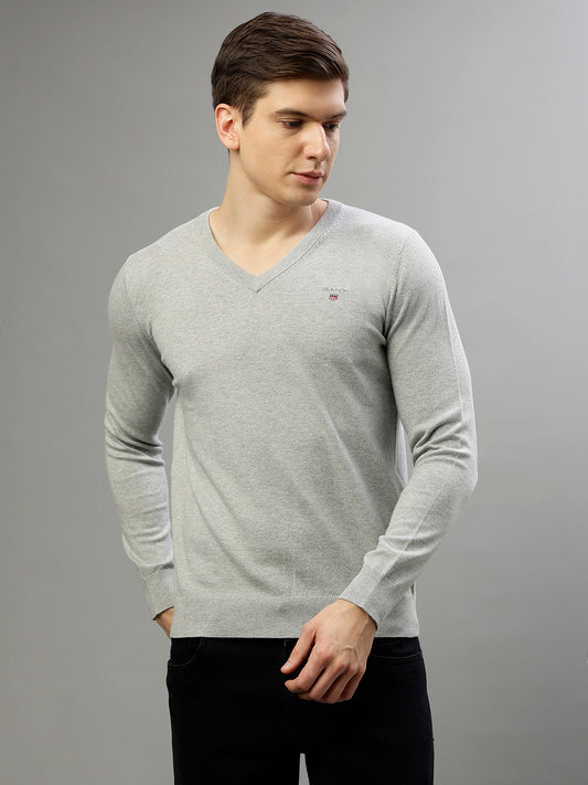 Gant Men Solid V Neck Long Sleeves Sweater