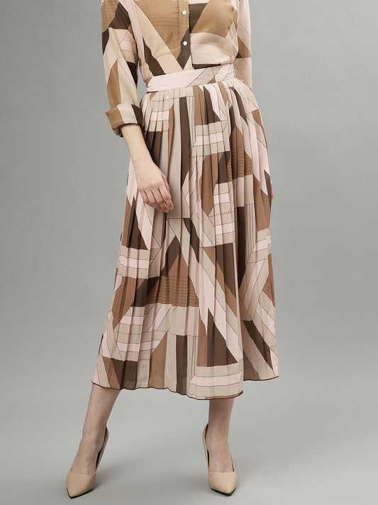 Gant Women Brown Printed Midi Flared Skirt