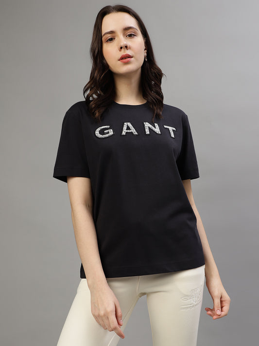Gant Black Fashion Printed Relaxed Fit T-Shirt