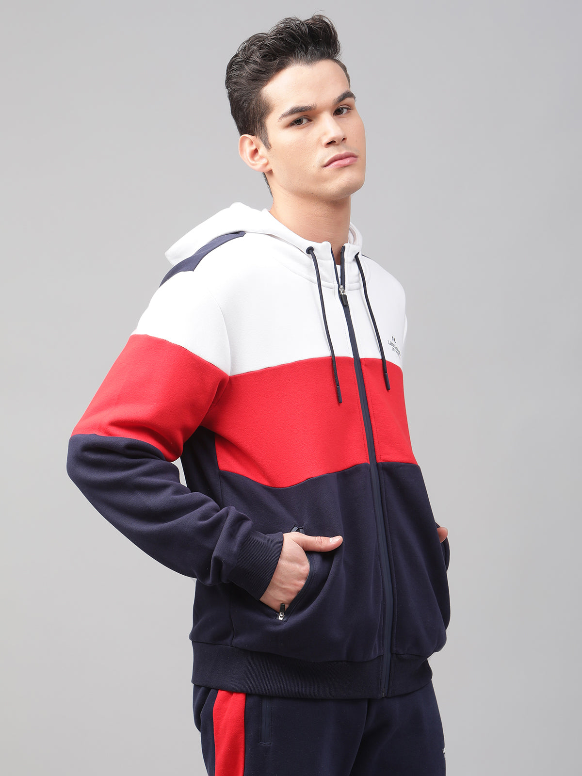 Lindbergh Men Multi Colour blocked Hooded Full Sleeves SweaT-shirt