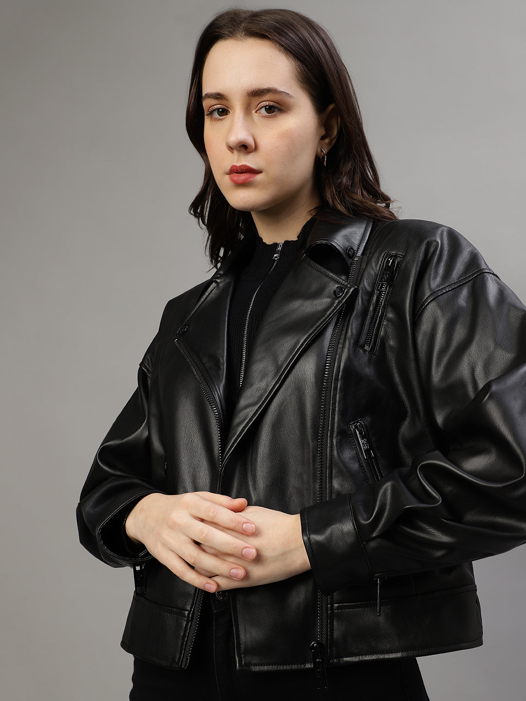 Dkny Women Solid Collar Neck Full Sleeves Jacket