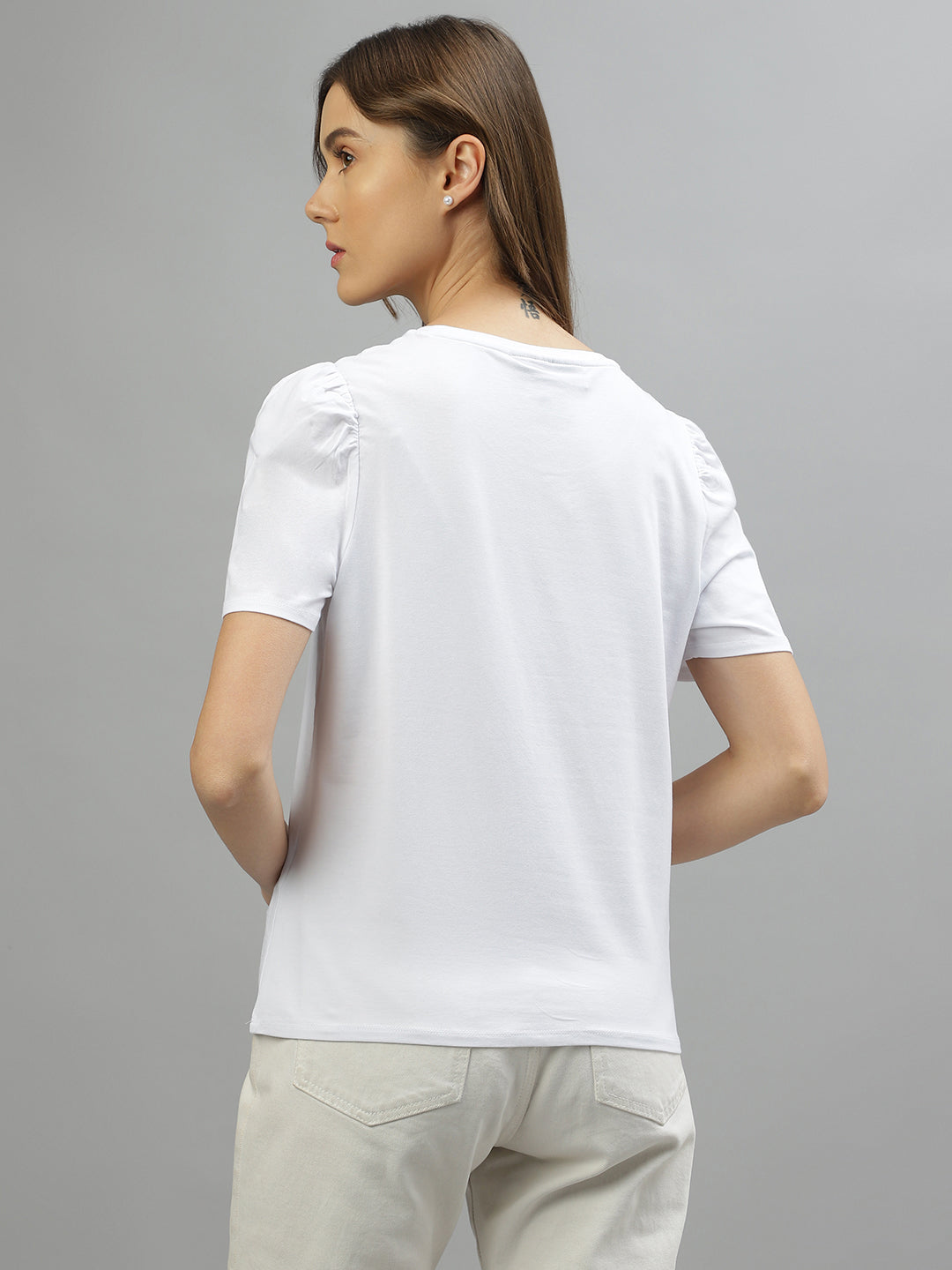 Dkny Women Printed Round Neck Half Sleeves Top