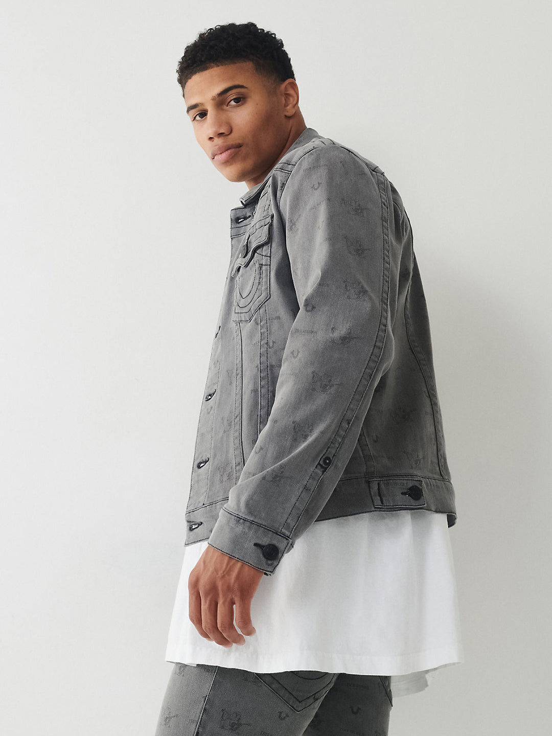 True Religion Grey Classic Needle Jimmy Slim Fit Denim Jacket