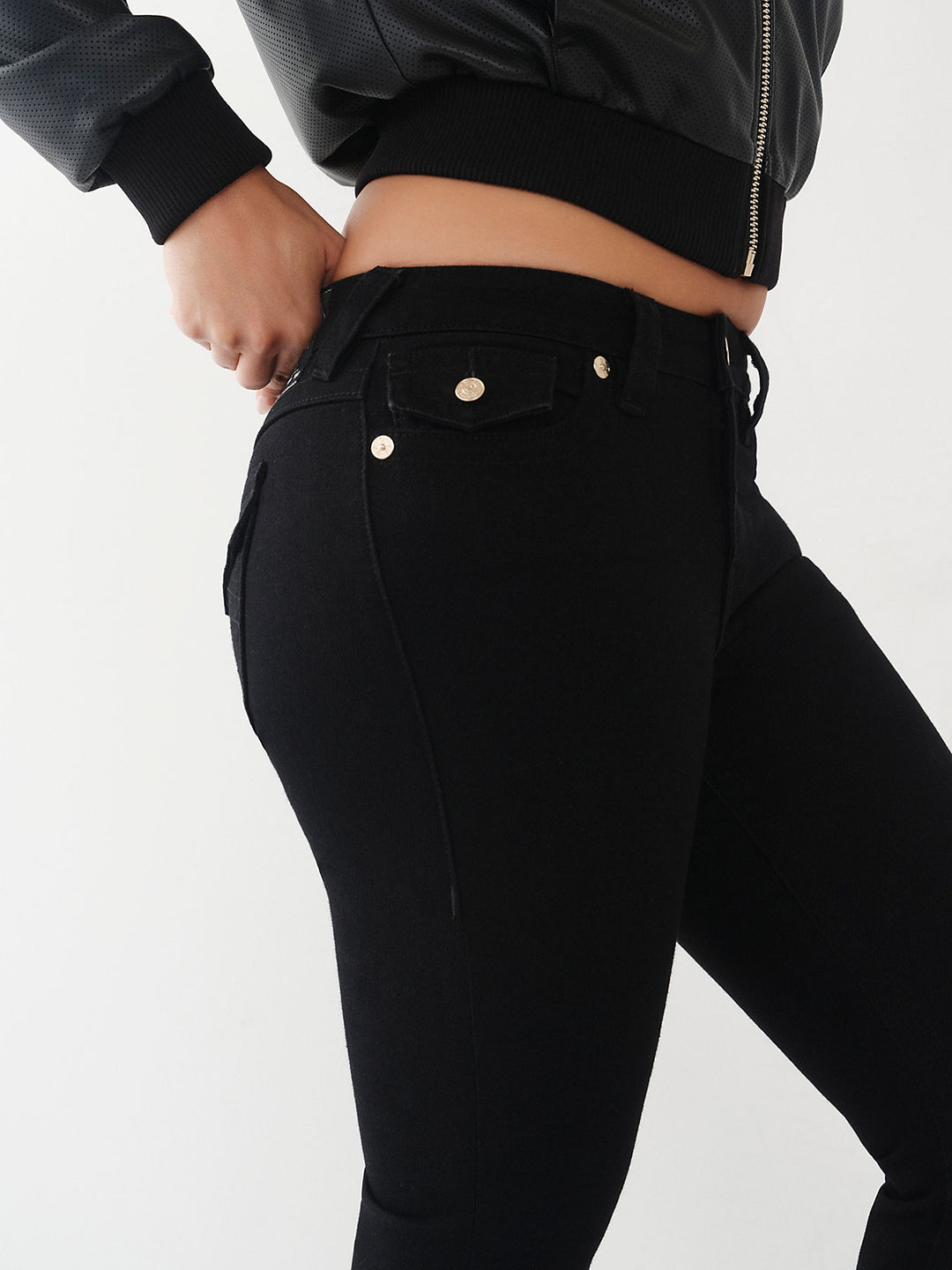 True Religion Classic Needle Stella Skinny Flare Black Mid Rise Jeans