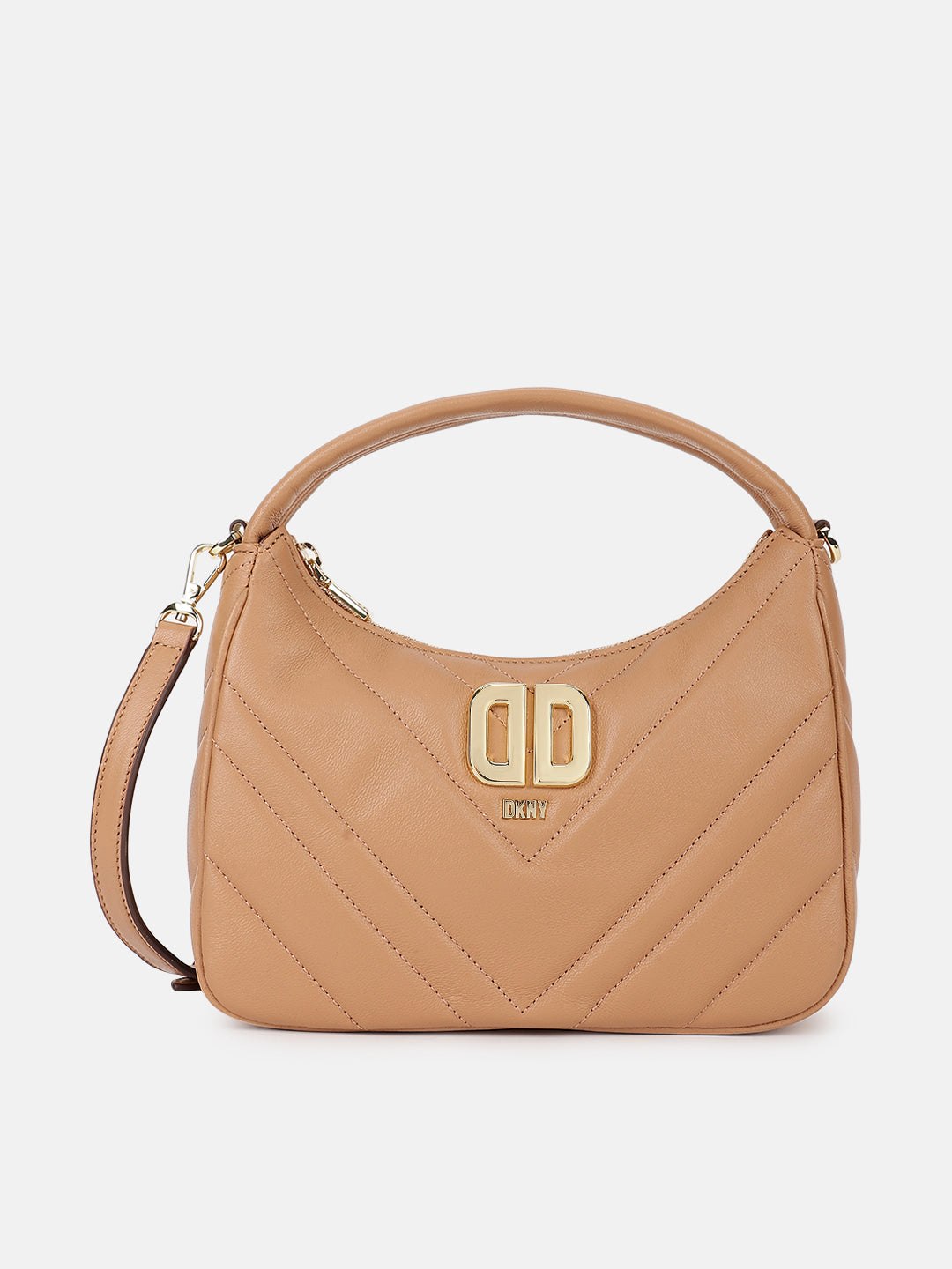 Dkny Women Beige Solid Quilted Hobo Bag