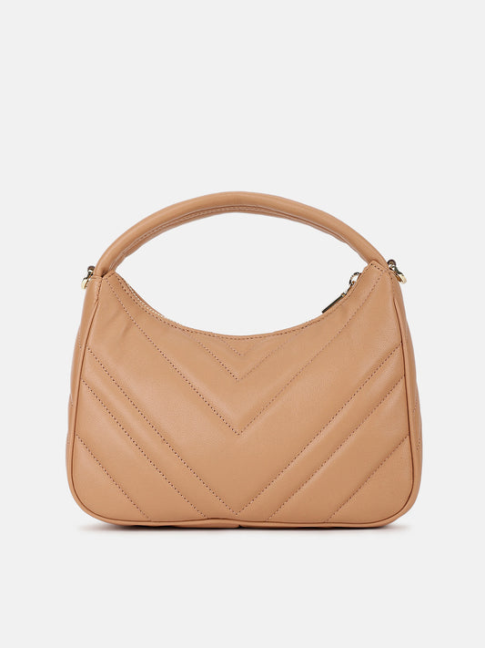 Dkny Women Beige Solid Quilted Hobo Bag