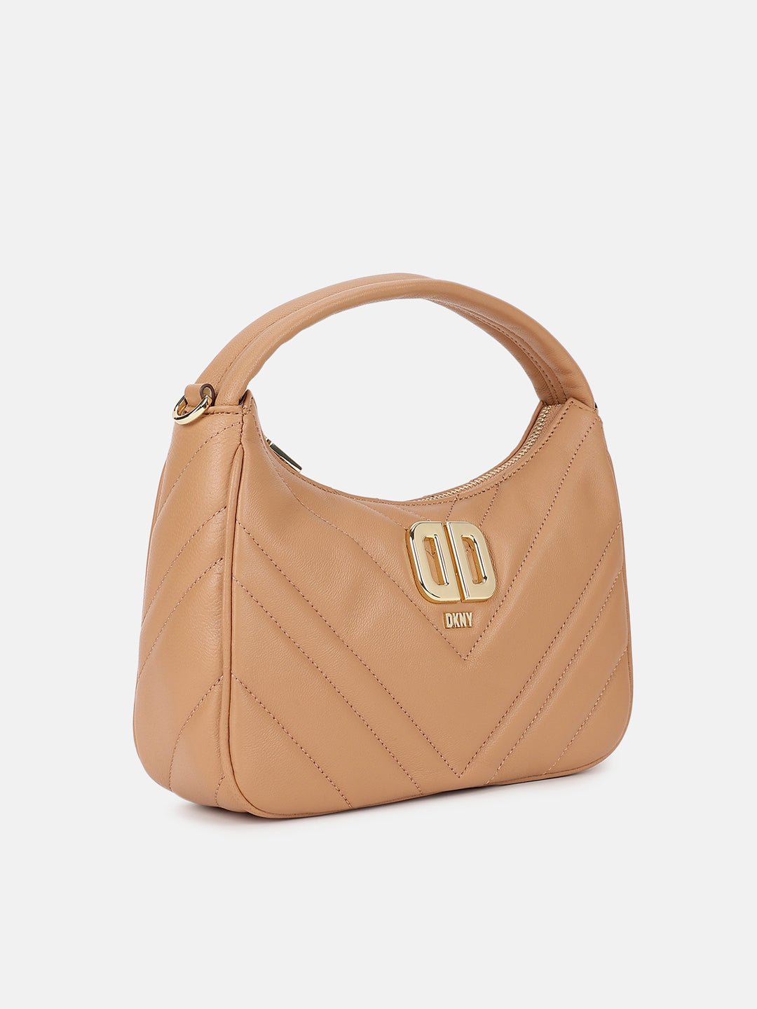 Dkny Women Beige Solid Quilted Hobo Bag