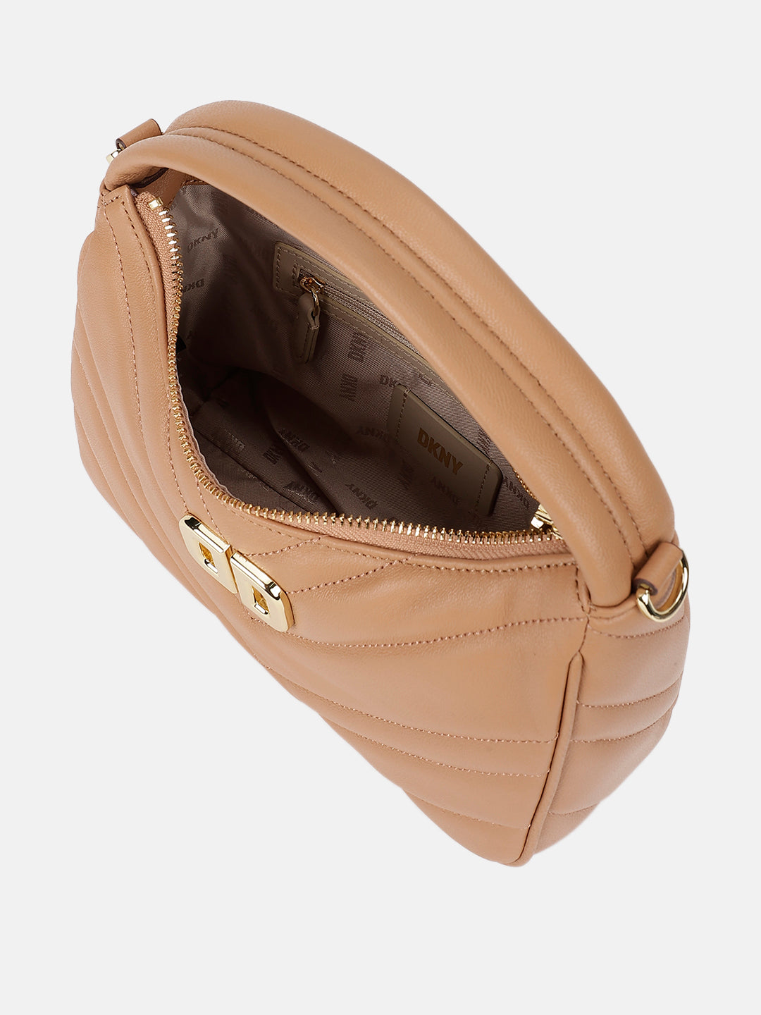 Dkny Women Beige Solid Quilted Hobo Bag