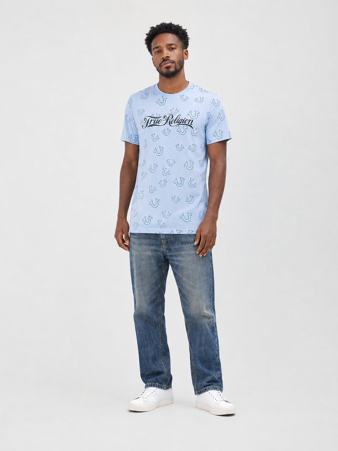 True Religion Men Blue Printed Regular Fit T-Shirt