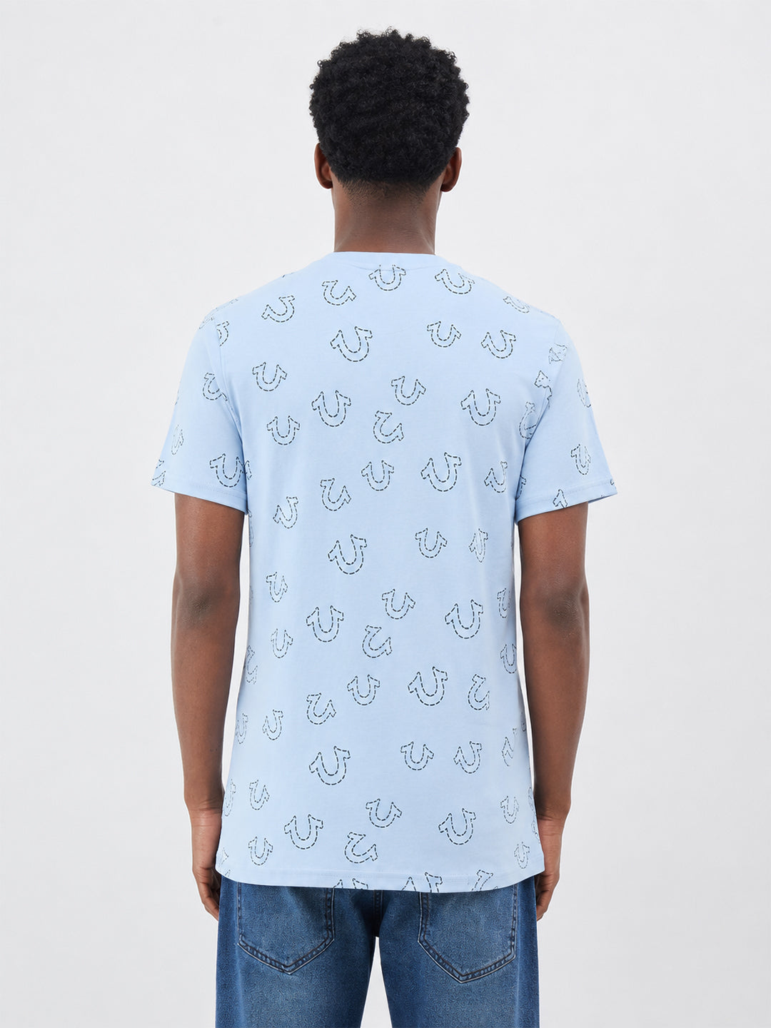 True Religion Men Blue Printed Regular Fit T-Shirt