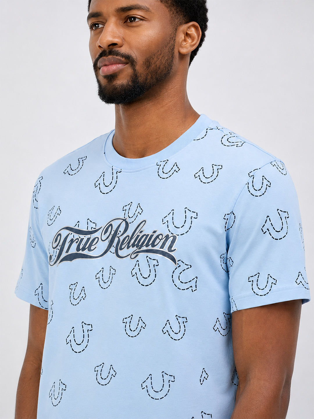 True Religion Men Blue Printed Regular Fit T-Shirt