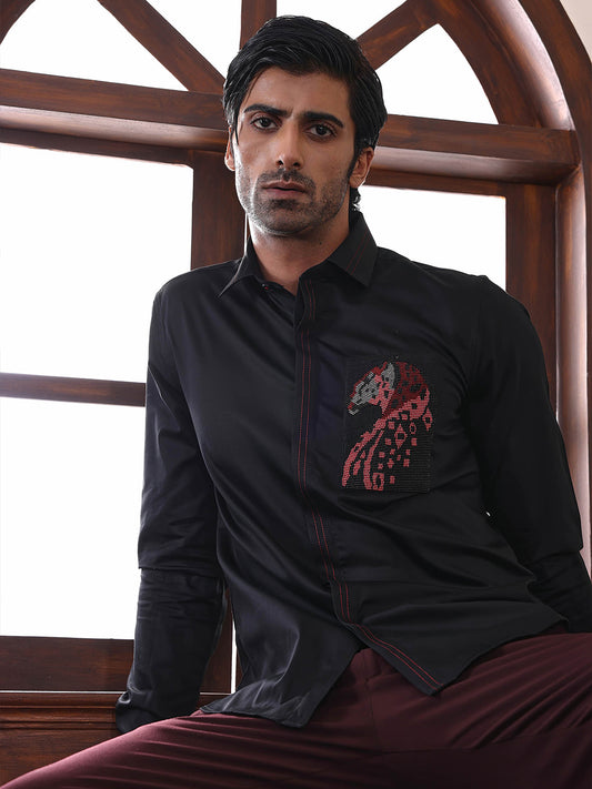 Abkasa Men Black Collar Shirt