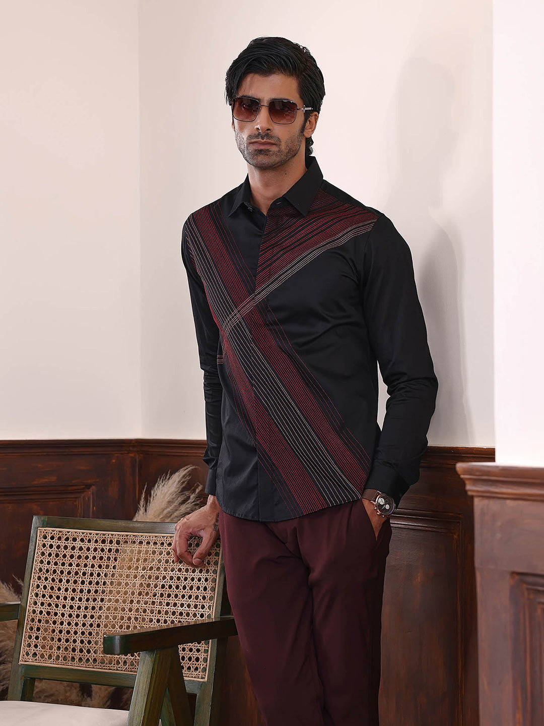 Abkasa Men Black Collar Shirt