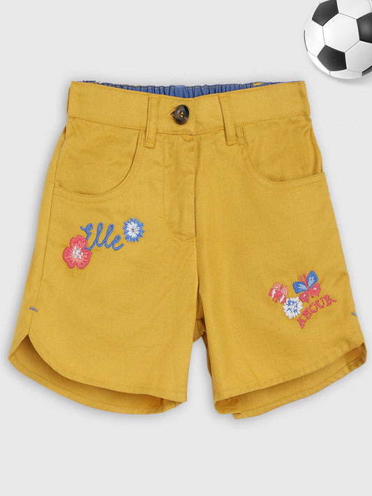 Elle Kids Girls Yellow Solid Regular Fit Shorts