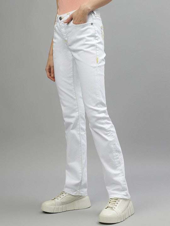 True Religion Womens Super T Billie Straight Fit White Mid Rise Jeans