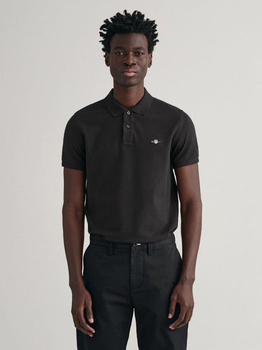 Gant Men Black Solid Polo Collar Short Sleeves Tshirt