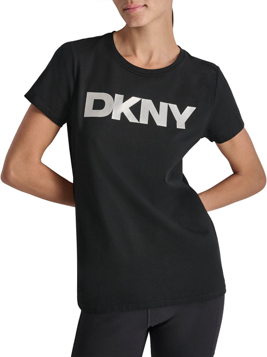 DKNY Womens Black Logo Round Neck T-Shirt