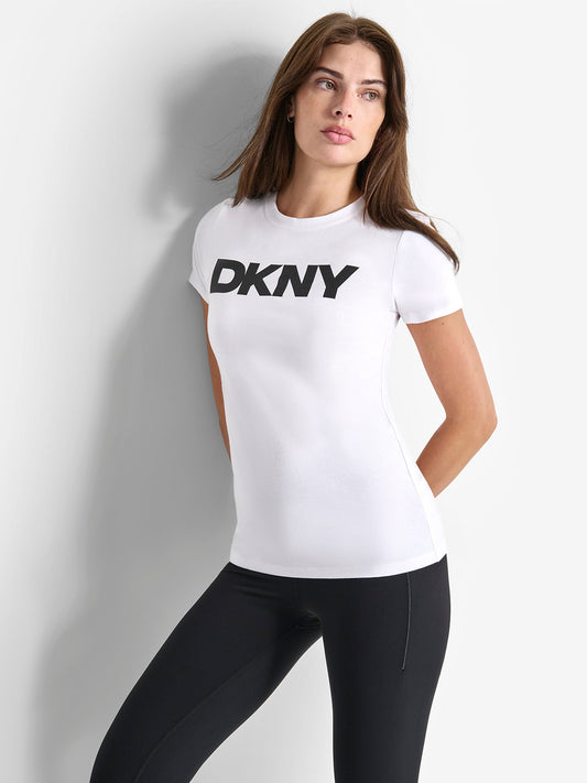 DKNY Womens White Logo Round Neck T-Shirt