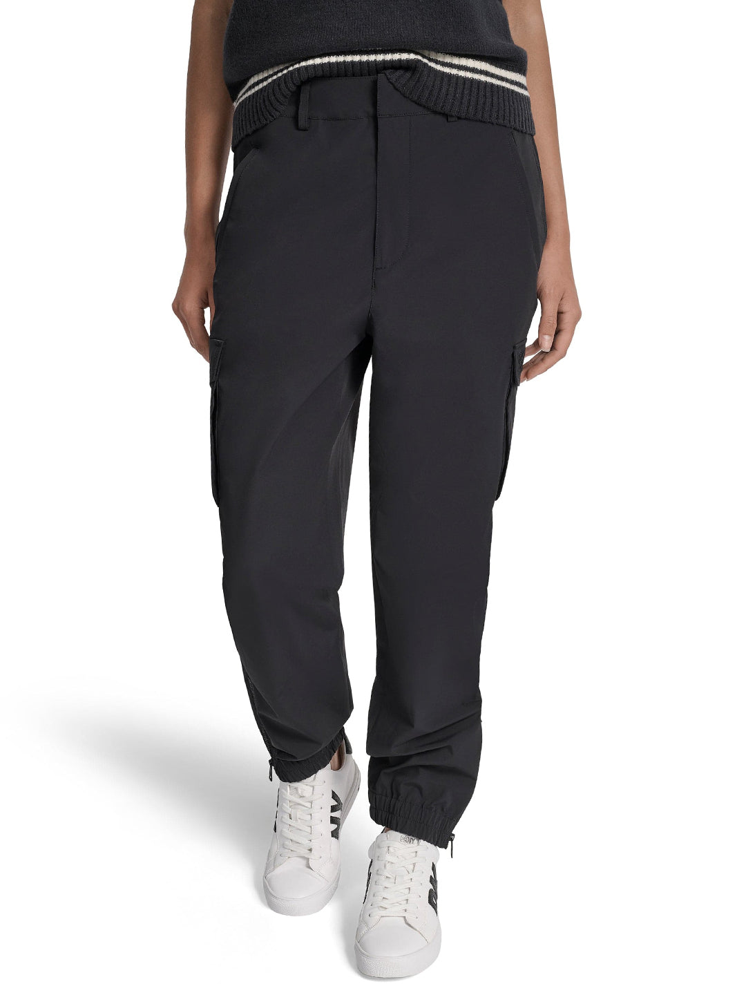 DKNY Womens Black Nylon Solid Trouser