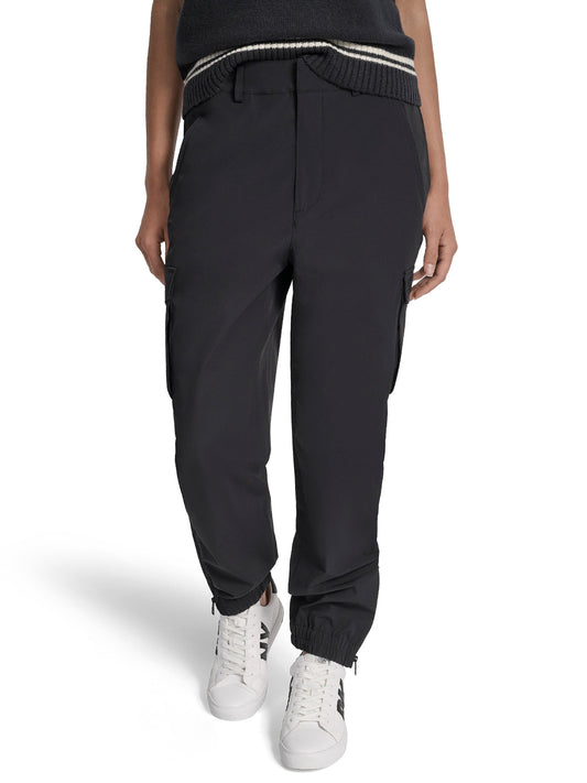 DKNY Womens Black Nylon Solid Trouser