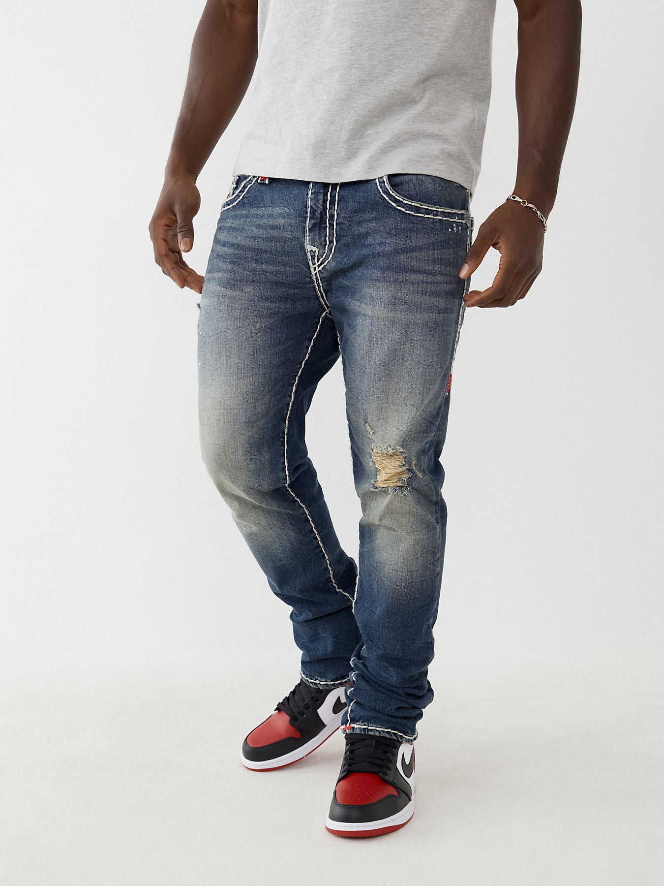 True Religion Men Blue Solid Skinny Fit Jeans