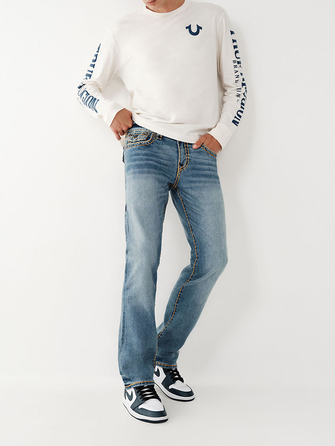 True Religion Super T Straight Blue Mid Rise Jeans