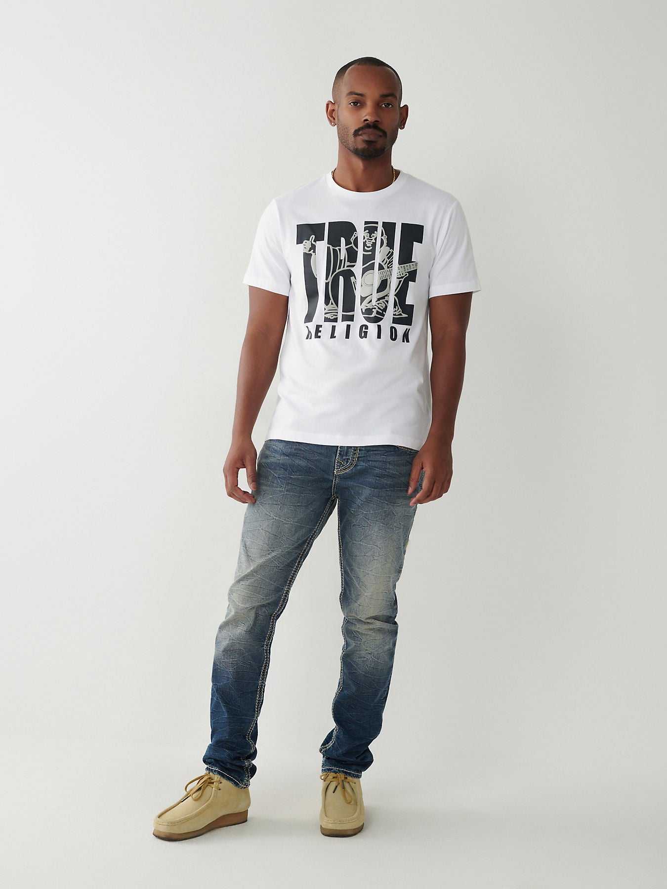 True Religion White Logo Straight Fit T-Shirt