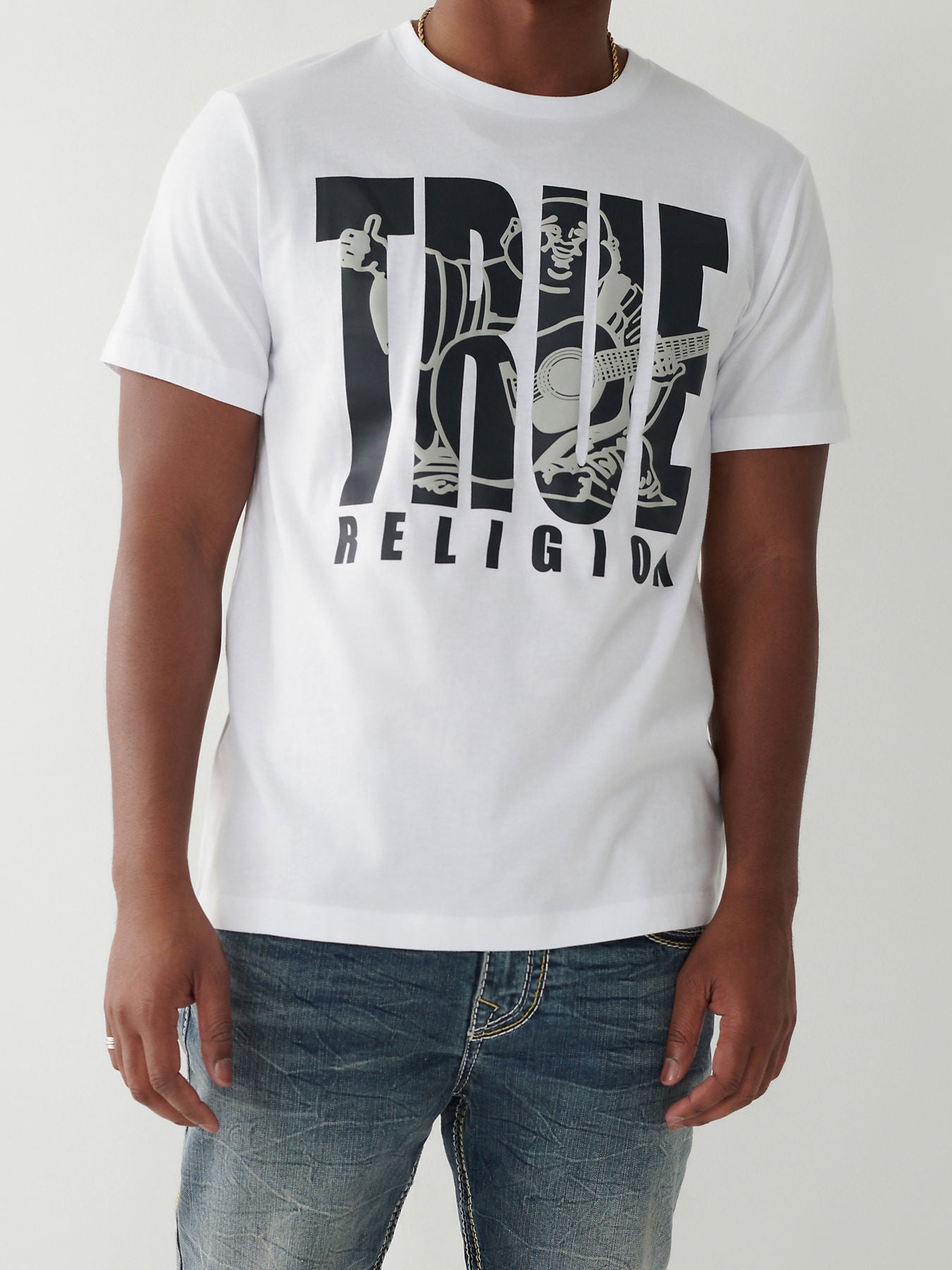 True Religion White Logo Straight Fit T-Shirt
