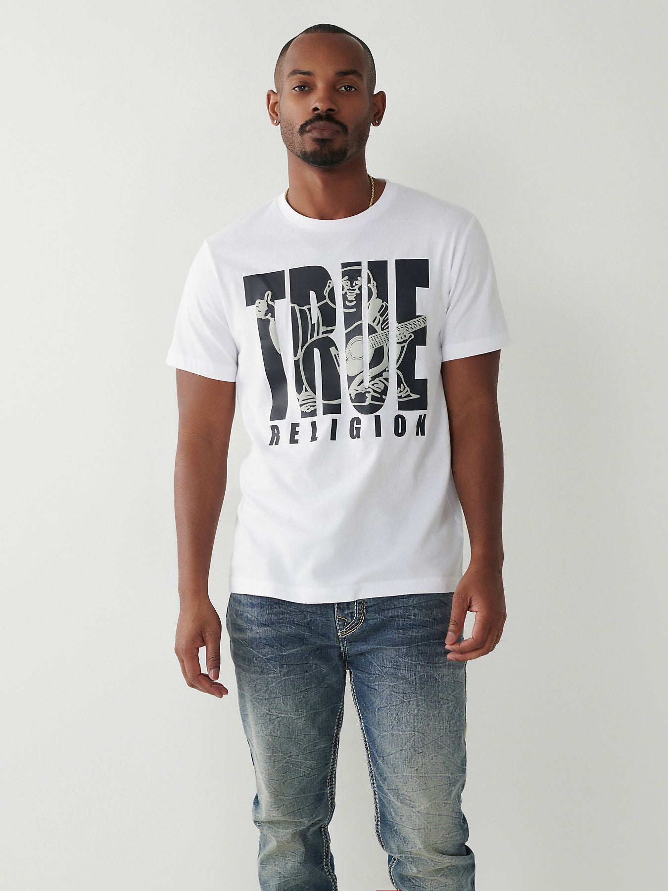 True Religion White Logo Straight Fit T-Shirt
