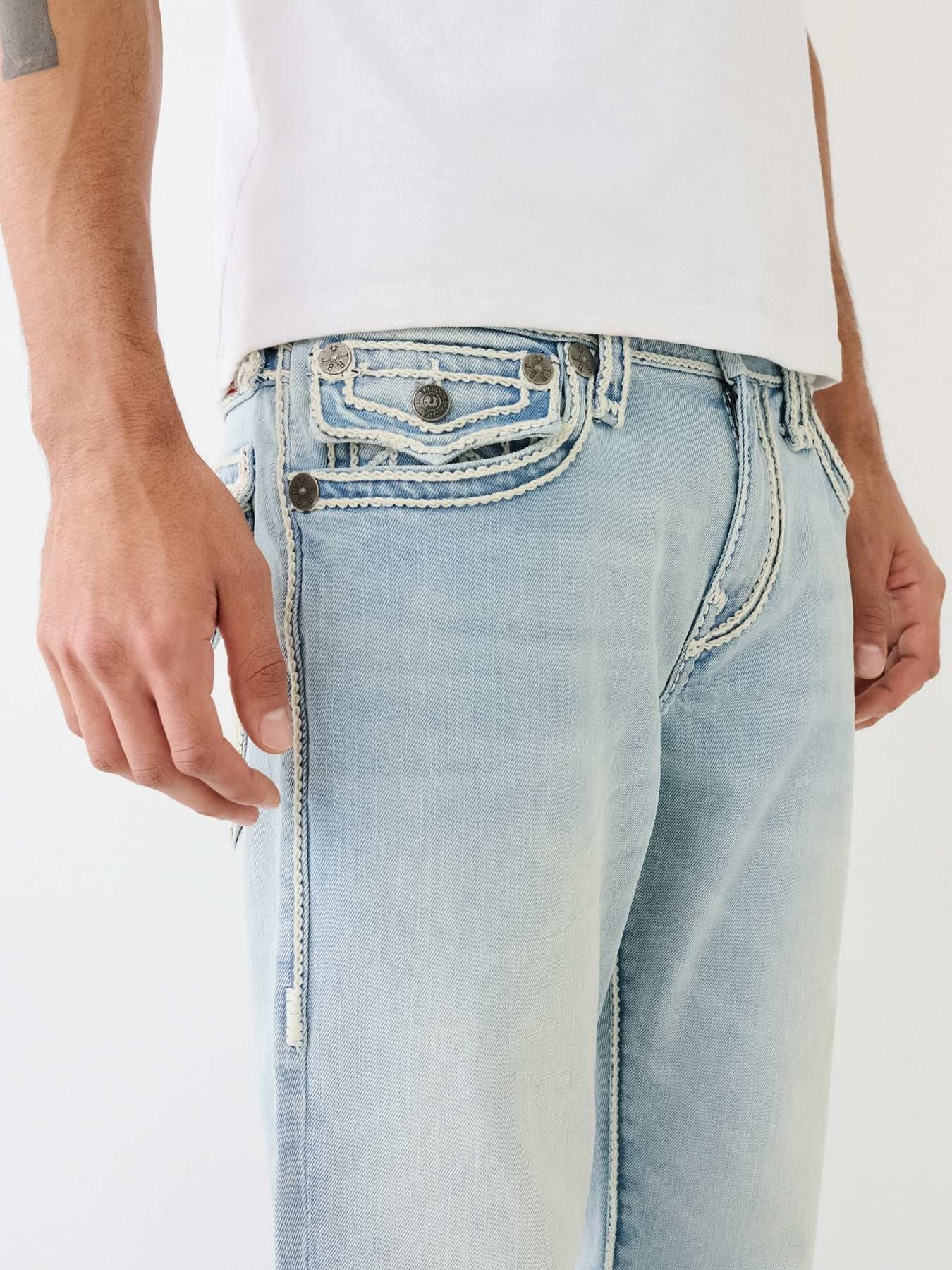 True Religion Men Rope Stitch Ricky Straight Fit Light Wash Jeans